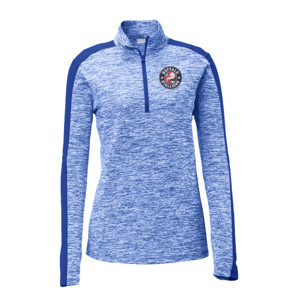 Stallions Logo - Embroidered - Ladies PosiCharge ® Electric Heather Colorblock 1/4 Zip Pullover Thumbnail