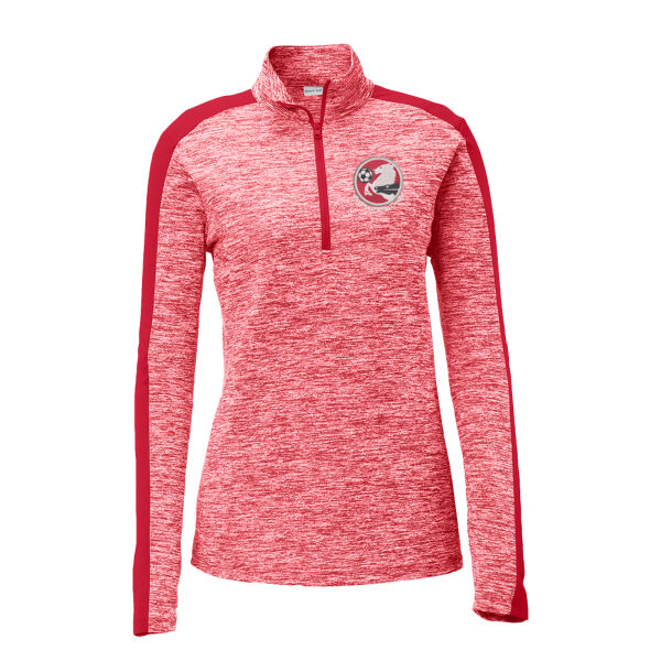 Retro Logo - Embroiderd - Ladies PosiCharge ® Electric Heather Colorblock 1/4 Zip Pullover Thumbnail